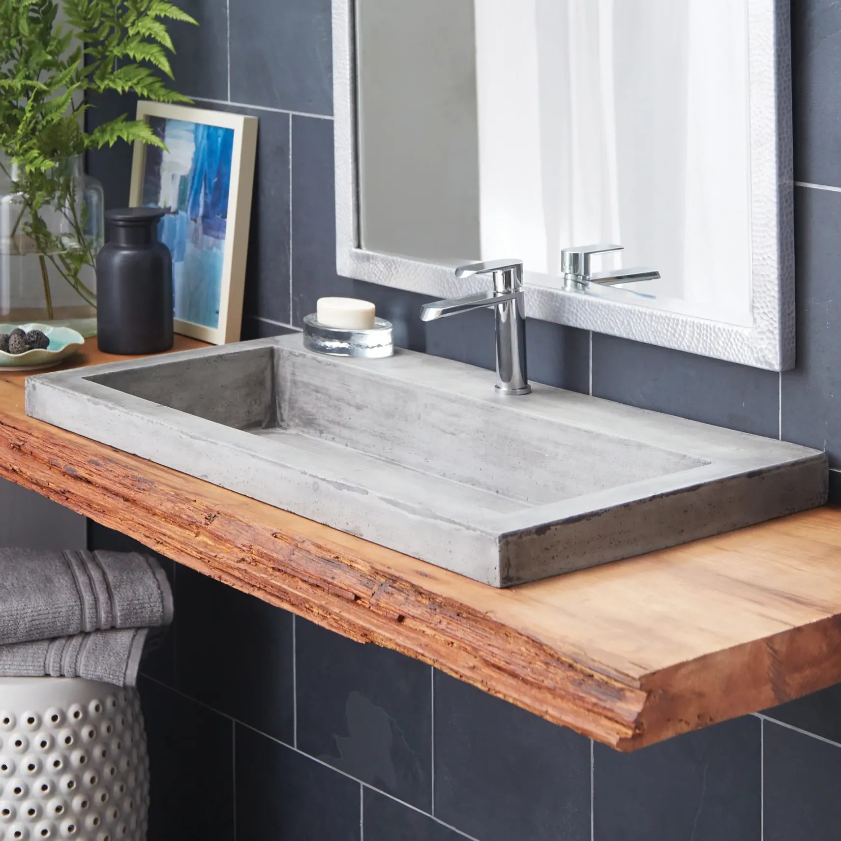Native Trails Trough 36" Rectangle NativeStone Concrete Bathroom Sink, 1 Faucet Hole, Ash, NSL3619-A