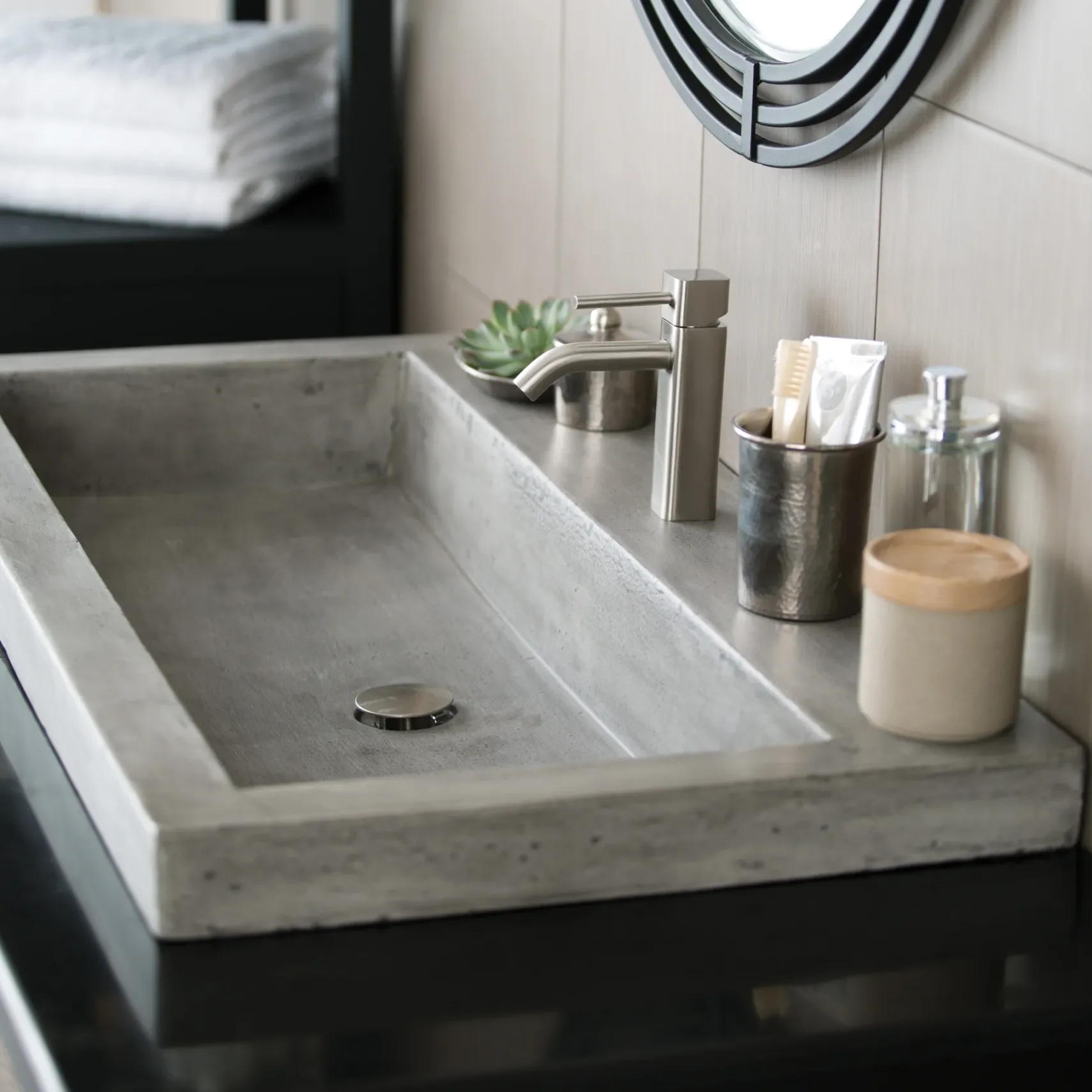 Native Trails Trough 36" Rectangle NativeStone Concrete Bathroom Sink, 1 Faucet Hole, Ash, NSL3619-A