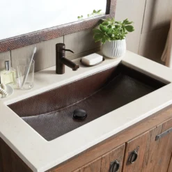 Native Trails Trough 30" Rectangle Copper Bathroom Sink, Antique Copper, CPS200