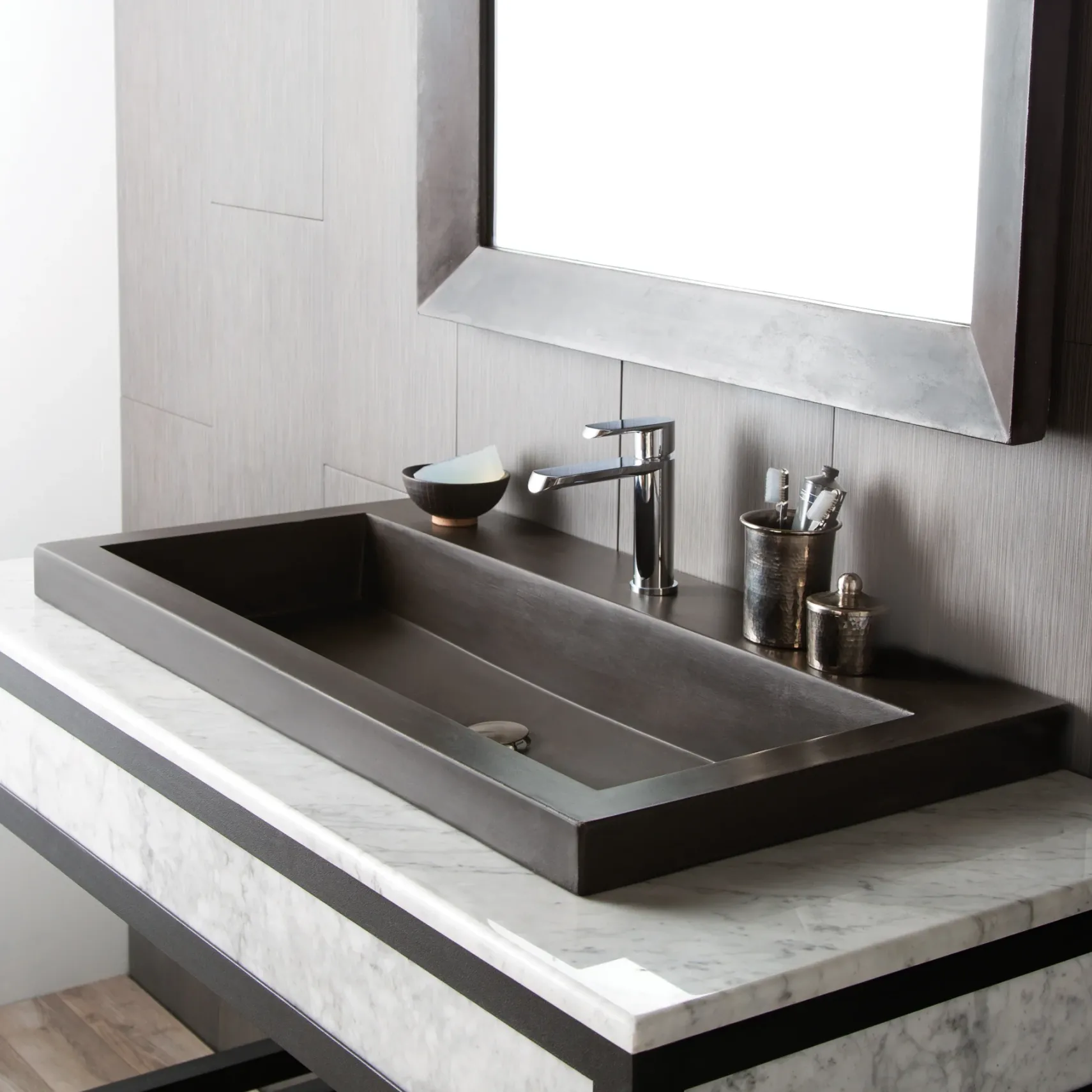 Native Trails Trough 36" Rectangle NativeStone Concrete Bathroom Sink, 1 Faucet Hole, Slate, NSL3619-S