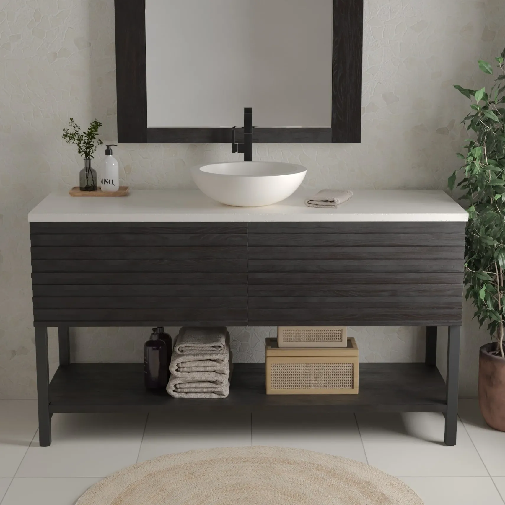 Native Trails Winemaker 60" Freestanding Reclaimed Wood Vanity Base in Charred Oak, VNM608
