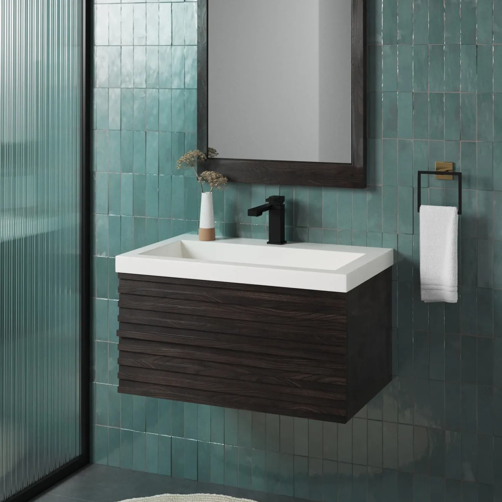 Native Trails Winemaker 30" Floating Wall Mount Vanity Base in Charred Oak, VNM208