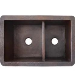 Native Trails Cocina Duet 33" Copper Kitchen Sink, 60/40 Double Bowl, Antique Copper, CPK275