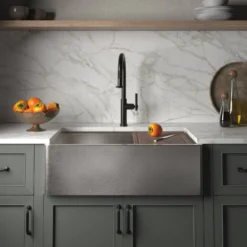 Native Trails Concierge 33" Nickel Workstation Farmhouse Kitchen Sink, Brushed Nickel, CPKG573