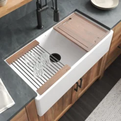 Native Trails Dreamer Concierge 36" Fireclay Workstation Farmhouse Kitchen Sink, White, FRKG3618-W