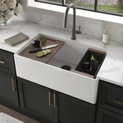 Native Trails Dreamer Concierge 33" Fireclay Workstation Farmhouse Kitchen Sink, White, FRKG3318-W