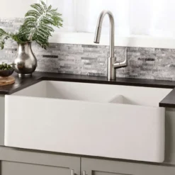 Native Trails Farmhouse Double Bowl 33" NativeStone Concrete Farmhouse Sink, 60/40 Double Bowl, Pearl, NSKD3321-P