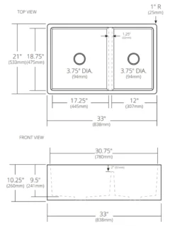 Native Trails Farmhouse Double Bowl 33" NativeStone Concrete Farmhouse Sink, 60/40 Double Bowl, Charcoal, NSKD3321-C