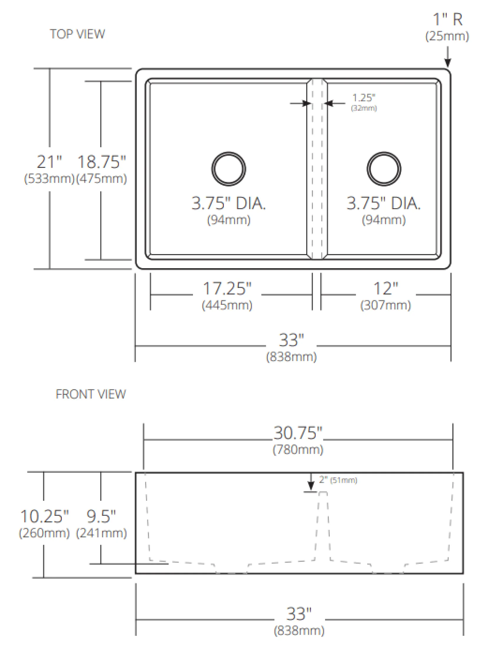 Native Trails Farmhouse Double Bowl 33" NativeStone Concrete Farmhouse Sink, 60/40 Double Bowl, Charcoal, NSKD3321-C