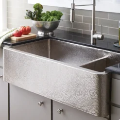 Native Trails Farmhouse Duet Pro 40" Nickel Farmhouse Sink, 70/30 Double Bowl, Brushed Nickel, CPK574