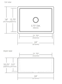 Native Trails Farmhouse 2418 24" NativeStone Concrete Farmhouse Sink, Charcoal, NSK2418-C