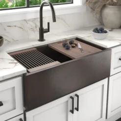 Native Trails Pinnacle Concierge 33" Copper Workstation Farmhouse Kitchen Sink, Antique Copper, CPKG292