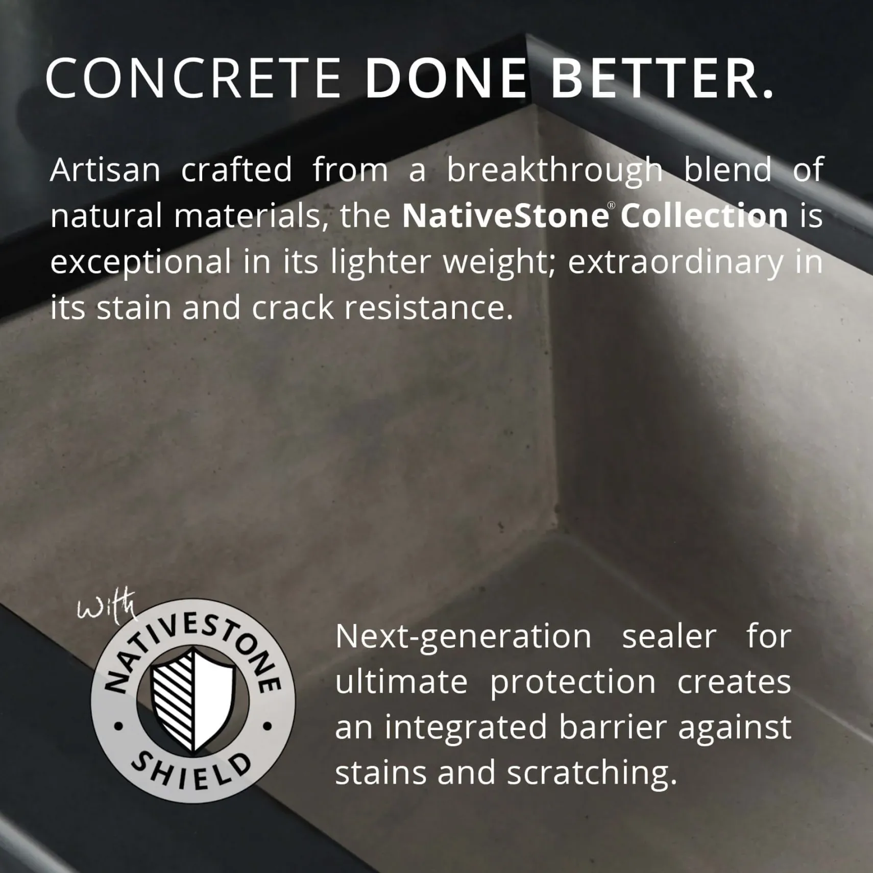 Native Trails Ventana 15" NativeStone Concrete Farmhouse Sink, Charcoal, NSB1515-C