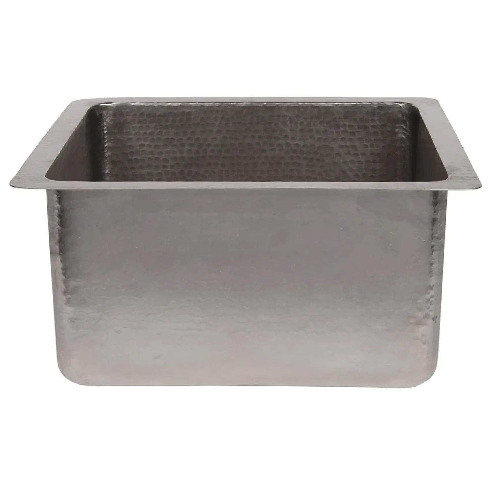 Premier Copper Products 16" Gourmet Rectangular Hammered Copper Bar/Prep Sink in Nickel, Matching Drain and Accessories, BSP5_BREC16EN-D