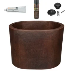 Premier Copper Products 48" Hammered Copper Oval Japanese Soaking Tub and Drain Package, Oil Rubbed Bronze, BSP5_BTO48DB