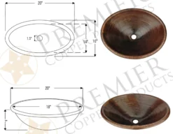 Premier Copper Products 20" Oval Copper Bathroom Sink, Oil Rubbed Bronze, LO20RDB