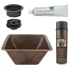 Premier Copper Products 17" Large Square Hammered Copper Bar/Prep Sink, Matching Drain and Accessories, Oil Rubbed Bronze, BSP5_BS17DB-G