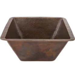 Premier Copper Products 17" Large Square Hammered Copper Bar/Prep Sink, Matching Drain and Accessories, Oil Rubbed Bronze, BSP5_BS17DB-G