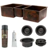 Premier Copper Products 42" Hammered Copper Kitchen Triple Basin Sink with Matching Drains, and Accessories, Oil Rubbed Bronze, KSP3_KTDB422210