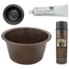 Premier Copper Products 17" Large Round Hammered Copper Bar/Prep Sink, Matching Drain and Accessories, Oil Rubbed Bronze, BSP5_BR17DB-D