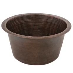 Premier Copper Products 17" Large Round Hammered Copper Bar/Prep Sink, Matching Drain and Accessories, Oil Rubbed Bronze, BSP5_BR17DB-D