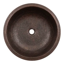 Premier Copper Products 18" Round Dual - Undermount or Drop In Terra Firma Copper Bathroom Sink, Dark Brown, 10 Gauge, TFLR18DB