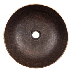 Premier Copper Products 14" Round Vessel - Above Counter Terra Firma Copper Bathroom Sink, Dark Brown, 10 Gauge, TFVR14DB