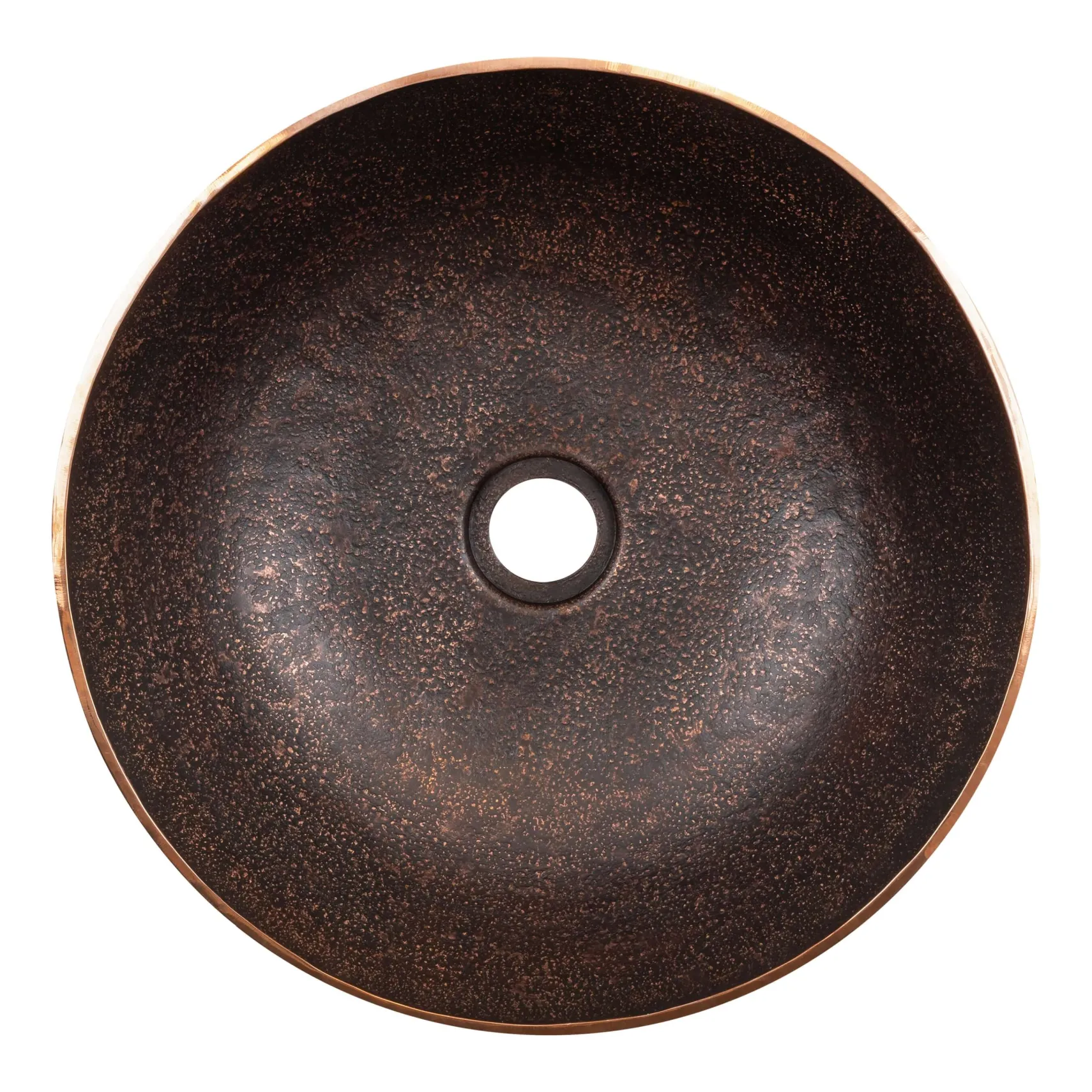 Premier Copper Products 14" Round Vessel - Above Counter Terra Firma Copper Bathroom Sink, Dark Brown, 10 Gauge, TFVR14DB