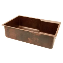 Premier Copper Products 33" Hammered Copper Kitchen Single Basin Sink with Matching Drain and Accessories, Oil Rubbed Bronze, KSP3_KSFDB33229