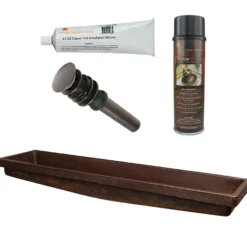 Premier Copper Products 60" Rectangle Skirted Vessel Hammered Copper Bathroom Sink, Matching Drain and Accessories, Oil Rubbed Bronze, BSP5_VREC60SKDB-P