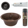 Premier Copper Products 16" Round Copper Prep Bar Sink w/ Grapes and 3.5" Drain Opening, Matching Drain and Accessories, Oil Rubbed Bronze, BSP5_BR16GDB3-D