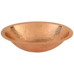 Premier Copper Products 17" Oval Under Counter Hammered Copper Bathroom Sink in Polished Copper, Matching Drain and Accessories, BSP5_LO17FPC-P