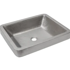 Premier Copper Products 19" Rectangle Skirted Vessel Hammered Copper Bathroom Sink in Nickel, Matching Drain and Accessories, BSP5_VREC19SKEN-P