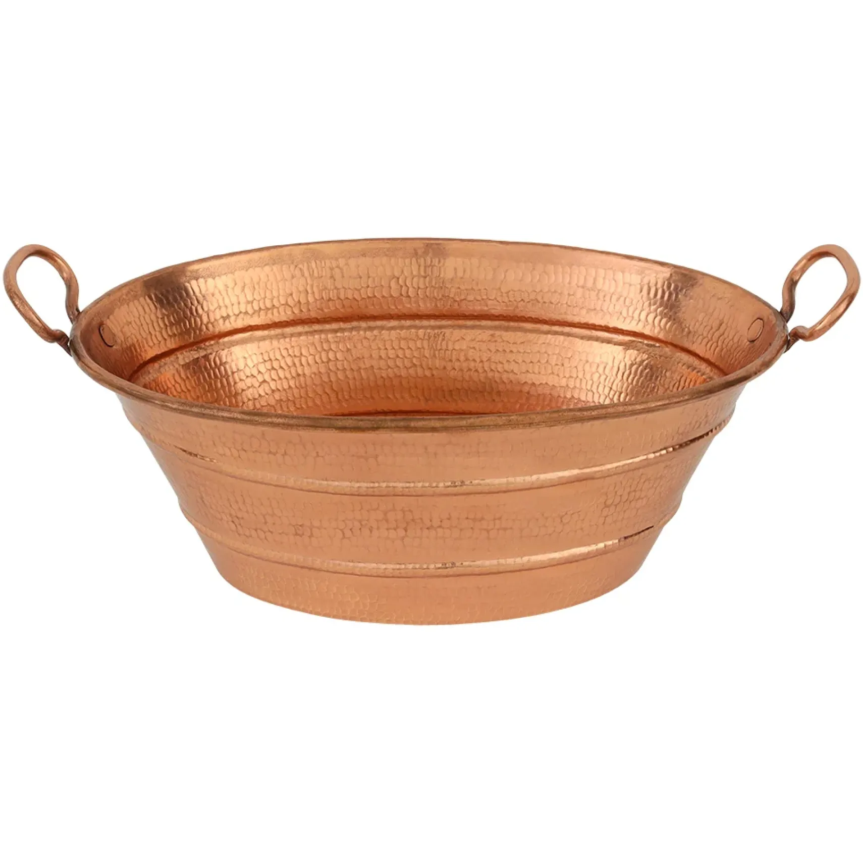 Premier Copper Products 16" Oval Bucket Vessel Hammered Copper Bathroom Sink with Handles in Polished Copper, Matching Drain and Accessories, BSP5_VOB16PC-P