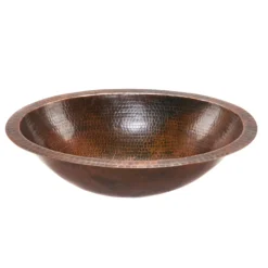 Premier Copper Products 19" Oval Under Counter Hammered Copper Bathroom Sink, Matching Drain and Accessories, Oil Rubbed Bronze, BSP5_LO19FDB-P