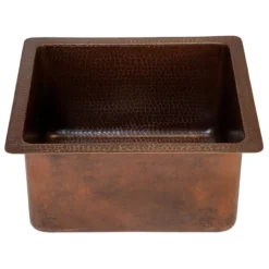 Premier Copper Products 16" Gourmet Rectangular Hammered Copper Bar/Prep Sink, Matching Drain and Accessories, Oil Rubbed Bronze, BSP5_BREC16DB-D