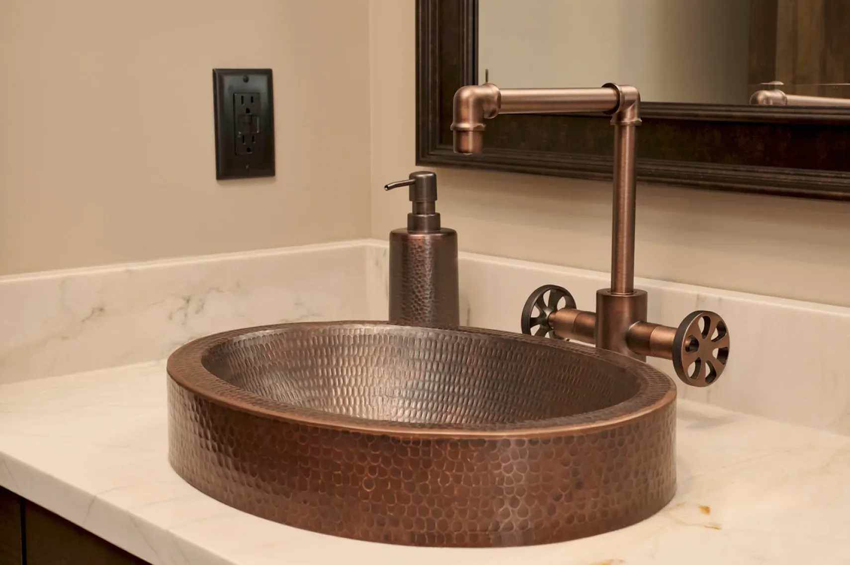 Premier Copper Products 15" Round Copper Bathroom Sink, Oil Rubbed Bronze, VR15SKDB