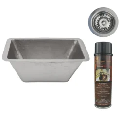 Premier Copper Products 17" Rectangle Copper Prep Bar Sink in Nickel w/ 3.5" Drain Opening, Matching Drain and Accessories, BSP5_BRECEN3-D