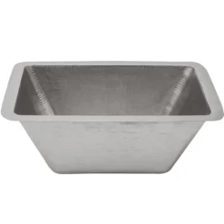 Premier Copper Products 17" Rectangle Copper Prep Bar Sink in Nickel w/ 3.5" Drain Opening, Matching Drain and Accessories, BSP5_BRECEN3-D