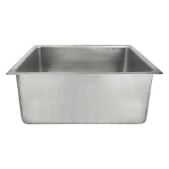 Premier Copper Products 20" Rectangle Hammered Copper Kitchen/Bar/Prep Single Basin Sink in Nickel, Matching Drain and Accessories, BSP5_BREC20EN-D