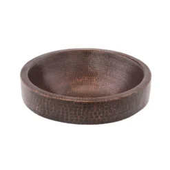 Premier Copper Products 15" Small Round Skirted Vessel Hammered Copper Bathroom Sink, Matching Drain and Accessories, Oil Rubbed Bronze, BSP5_VR15SKDB-P