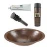 Premier Copper Products 17" Oval Under Counter Hammered Copper Bathroom Sink, Matching Drain and Accessories, Oil Rubbed Bronze, BSP5_LO17FDB-P