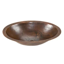 Premier Copper Products 17" Oval Under Counter Hammered Copper Bathroom Sink, Matching Drain and Accessories, Oil Rubbed Bronze, BSP5_LO17FDB-P