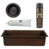 Premier Copper Products 28" Rectangle Hammered Copper Bar/Prep Sink with 3.5" Drain Opening, Matching Drain and Accessories, Oil Rubbed Bronze, BSP5_BREC28DB-D