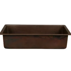 Premier Copper Products 28" Rectangle Hammered Copper Bar/Prep Sink with 3.5" Drain Opening, Matching Drain and Accessories, Oil Rubbed Bronze, BSP5_BREC28DB-D