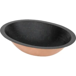 Premier Copper Products 19" x 14" Oval Dual - Undermount or Drop In Copper Bathroom Sink, Glazed Black, 17 Gauge, LO19FBLK