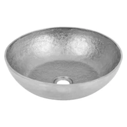 Premier Copper Products 14" Round Vessel - Above Counter Terra Firma Copper Bathroom Sink, Nickel, 10 Gauge, TFVR14EN