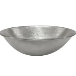 Premier Copper Products 17" Oval Wired Rim Vessel Hammered Copper Bathroom Sink in Nickel, Matching Drain and Accessories, BSP5_VO17WEN-P