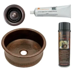 Premier Copper Products 15" Round Bar Vessel Tub Sink w/ 2" Drain Opening, Matching Drain and Accessories, Oil Rubbed Bronze, BSP5_BV15DB2-B