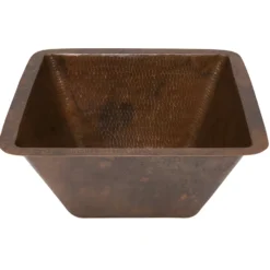 Premier Copper Products 15" Square Hammered Copper Bar/Prep Sink w/ 3.5" Drain Opening, Matching Drain and Accessories, Oil Rubbed Bronze, BSP5_BS15DB3-G